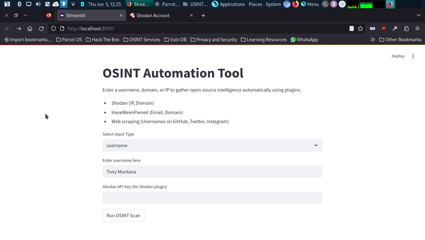 OSINT Automation Tool Screenshot